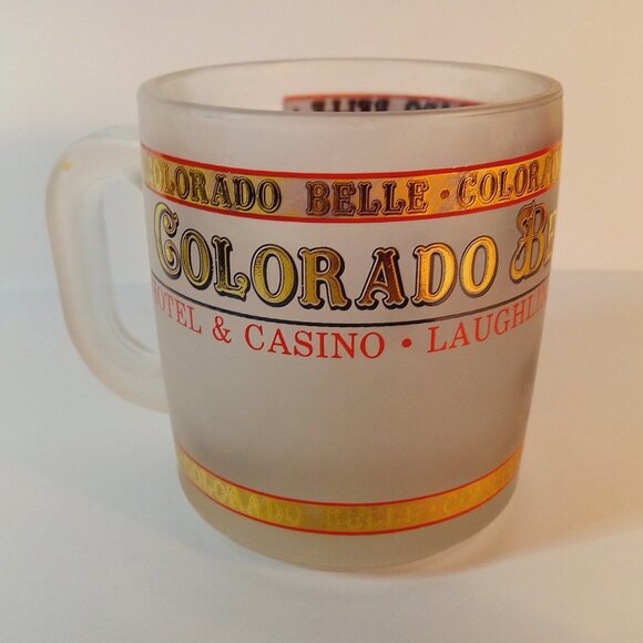 Vintage Frosted Glass &Gold Colo. Belle Casino Laughlin NV. MUG - Picture 1 of 8